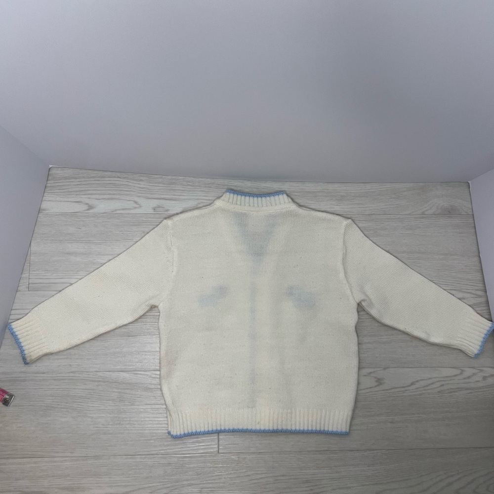 VNTG Nann-Knits Off White&Blue Dogs 9-12months Cardigan Sweater Acrylic Unisex - Picture 2 of 11